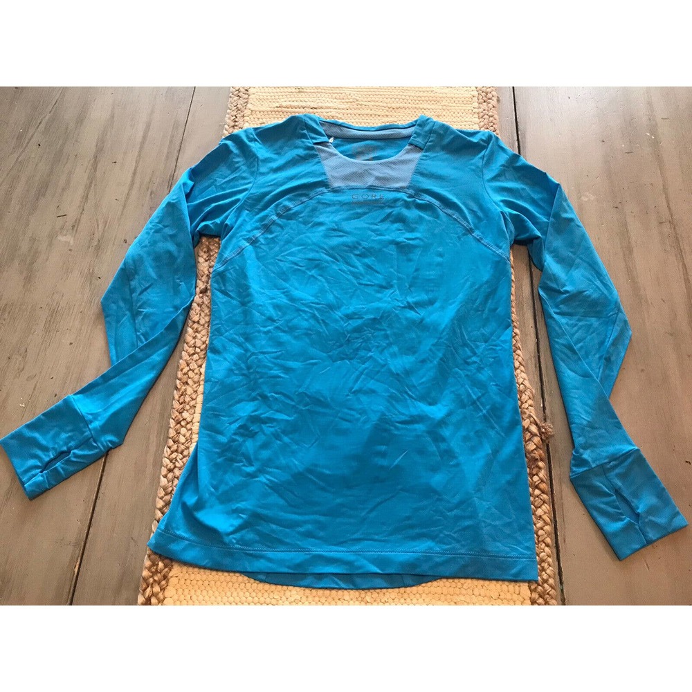 Gore Running Wear Blue Long Sleeve Shirt Top Womens Sz M Thumb Holes